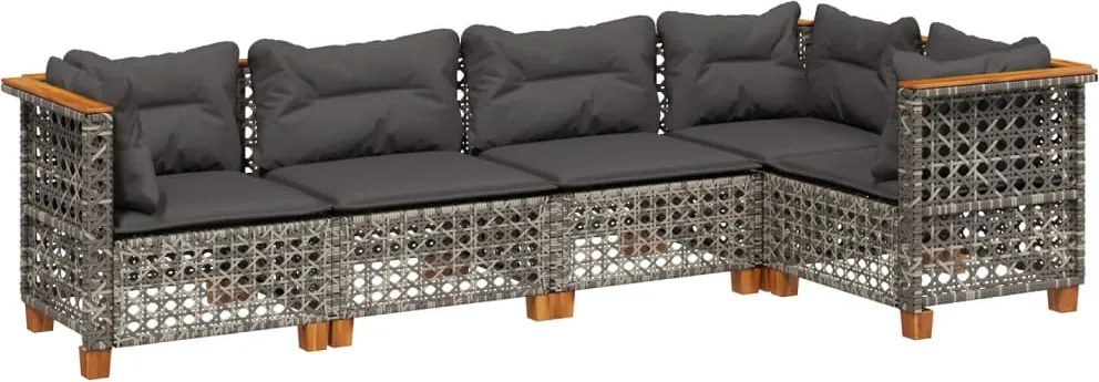 vidaXL Set canapea de grădină cu perne, 5 piese, gri, poliratan