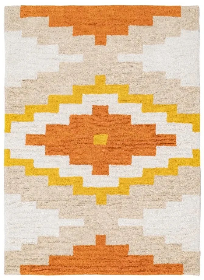 Covor portocaliu lavabil din bumbac 100x135 cm Azteca – Ixia