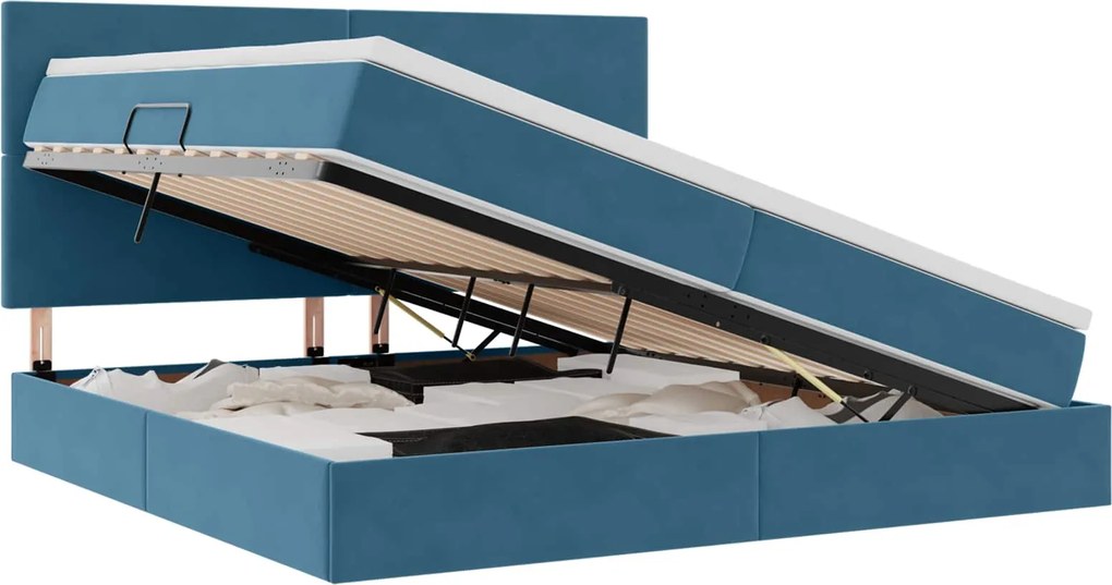 vidaXL Pat cu saltea și LED Albastru închis 200 x 200 cm Catifea