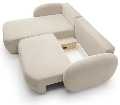 Canapea colțar extensibilă OLBIA în formă de L, cu spațiu de depozitare, pe partea stângă, bej