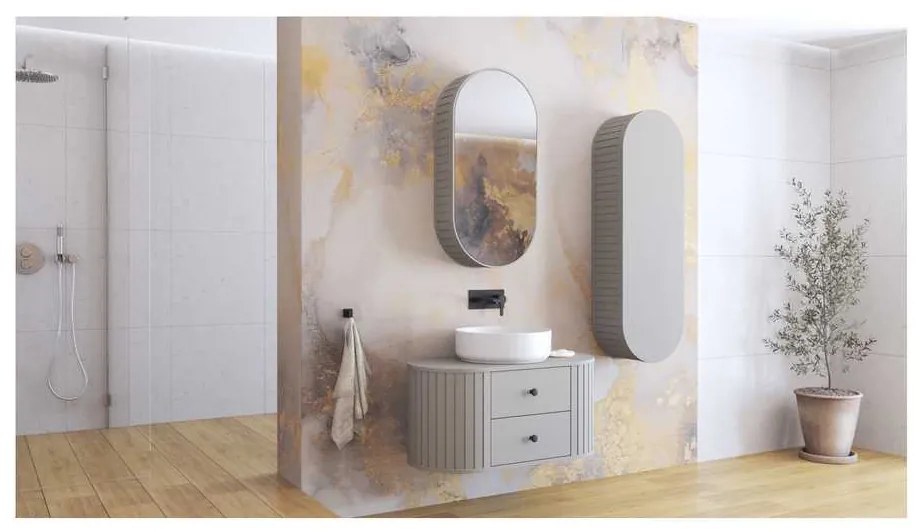 Dulap cu oglindă suspendat Belmore, crem