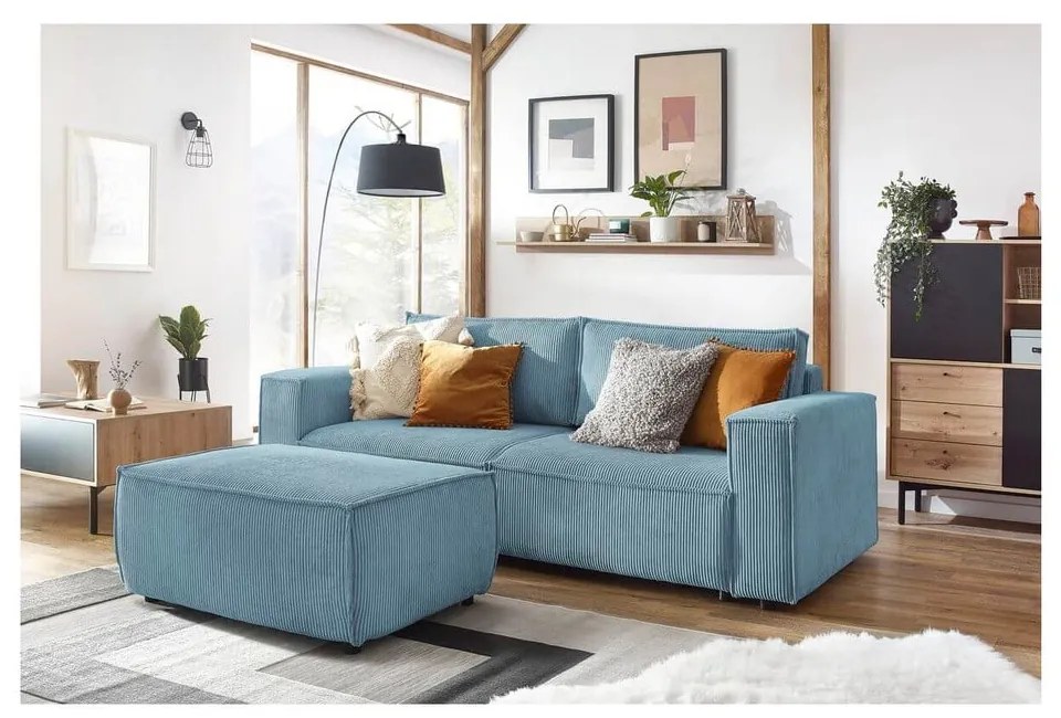 Canapea extensibilă din reiat Bobochic Paris Nihad, 245 cm, albastru deschis
