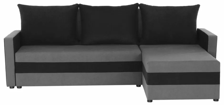 Coltar extensibil modern, cu spatiu depozitare, universal, stanga-dreapta, stofa gri negru, 219x139 cm, Bortis Impex