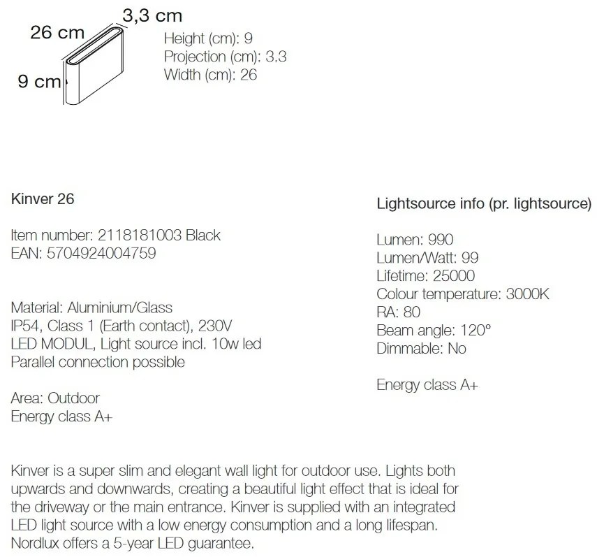 Aplica LED de perete pentru iluminat exterior modern, IP54 Kinver 26 negru 2118181003 NL