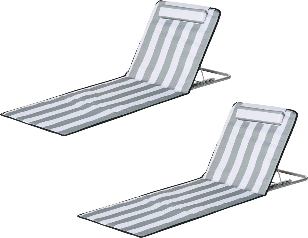 Outsunny Șezlong pliabil pentru soare, șezlong de grădină cu pernă, fotoliu reclinabil cu spătar reglabil în 5 poziții, geantă de transport, Gri deschis | Aosom Romania