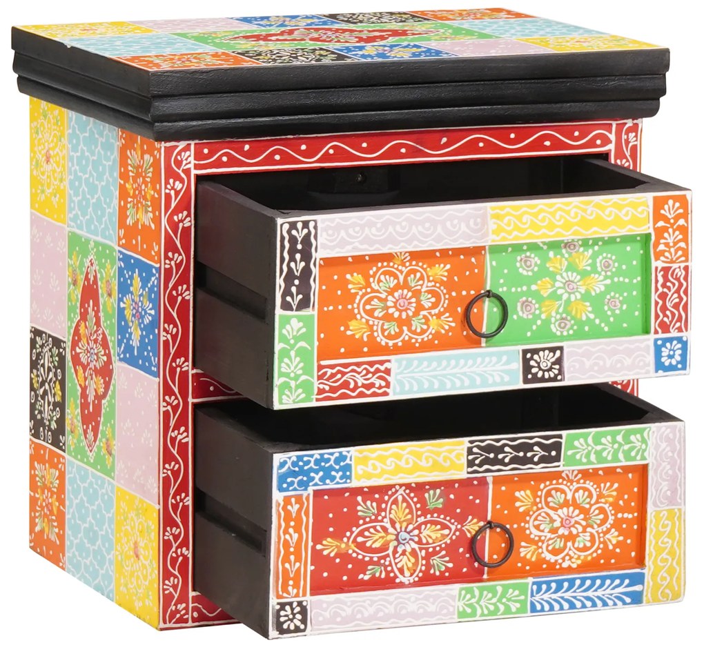 vidaXL Noptieră Multicoloră 40x30x40 cm, din lemn solid de mango