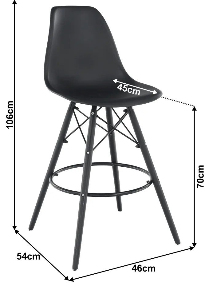 Scaun de bar, negru, plastic/lemn, CARBRY NEW