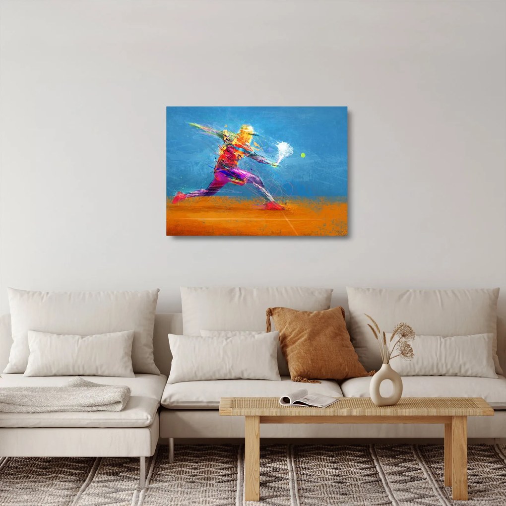 Tablou pe sticlă - Jucător de tenis pictat (70x50 cm)