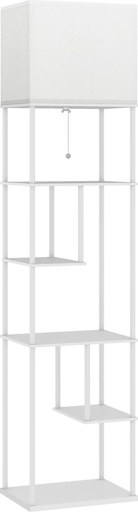 HOMCOM Lampă de podea cu rafturi Temperatură culori reglabilă 3000K-6500K Telecomandă Bec E27 Alb | Aosom Romania