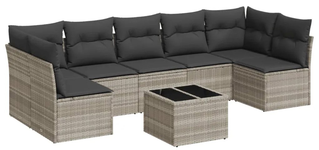 3249281 vidaXL Set mobilier de grădină cu perne, 8 piese gri deschis poliratan