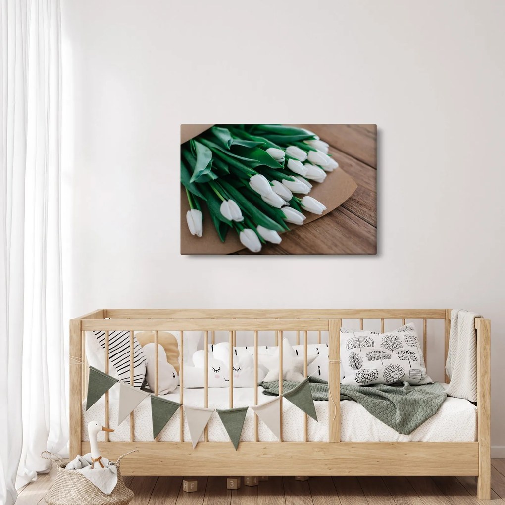 Tablou cu buchet de lalele albe (90x60 cm)