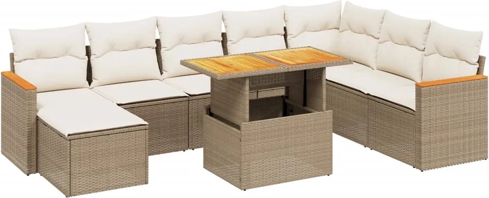 vidaXL Set canapele de grădină, 9 piese, cu perne, bej, poliratan