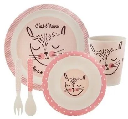 Set farfurii pentru copii Pink Kitty, bambus, 5 piese