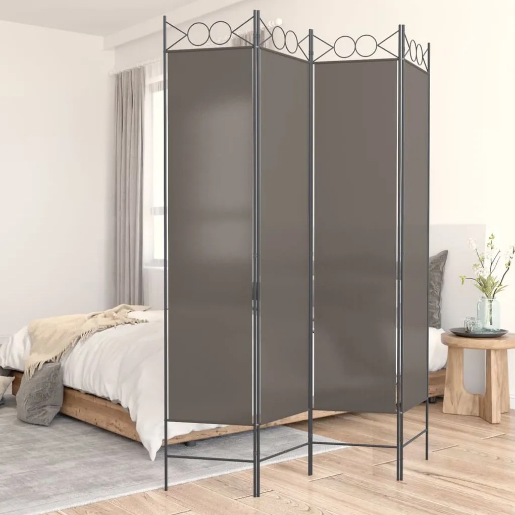 350168 vidaXL Paravan de cameră cu 4 panouri, antracit, 160x220 cm, textil
