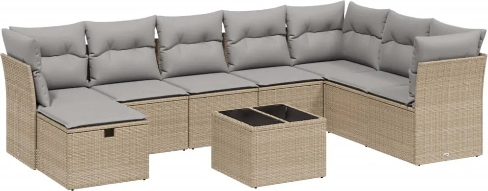 vidaXL Set canapele de grădină, 9 piese, cu perne, bej, poliratan
