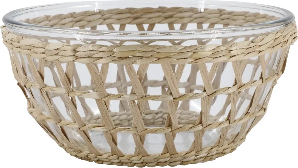 Bol transparent, din sticla imbracat in cos din rachita, D27cm, Fira