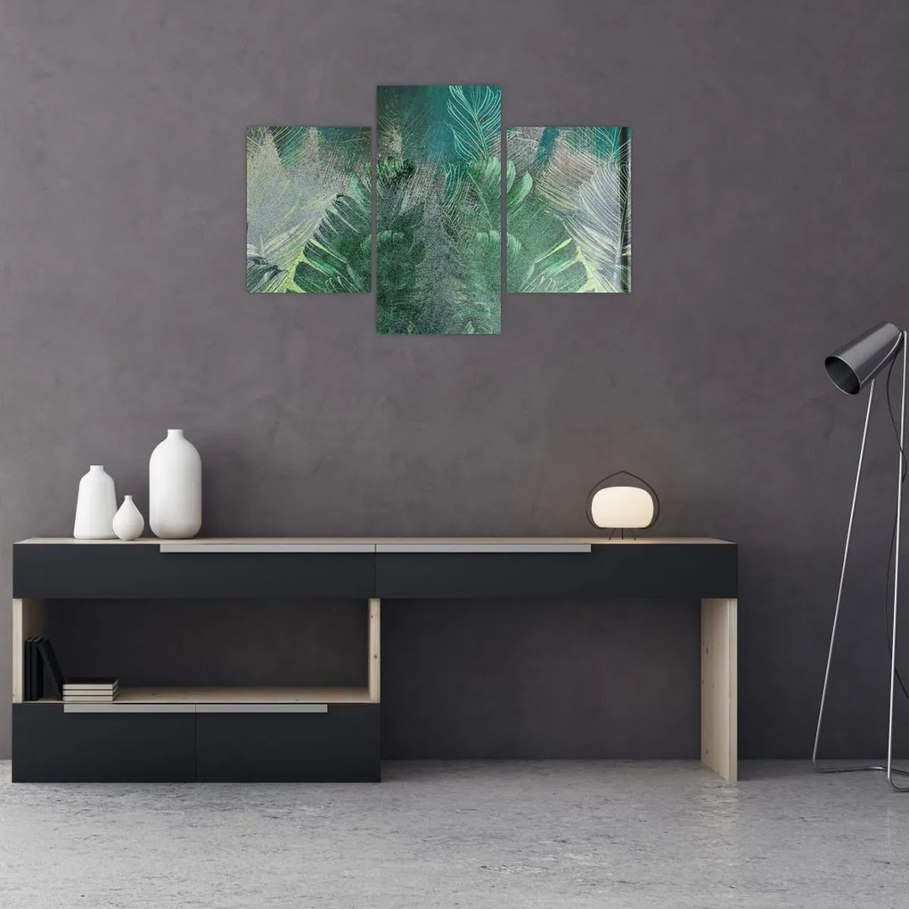 Tablou - Textura de beton cu frunze (90x60 cm)