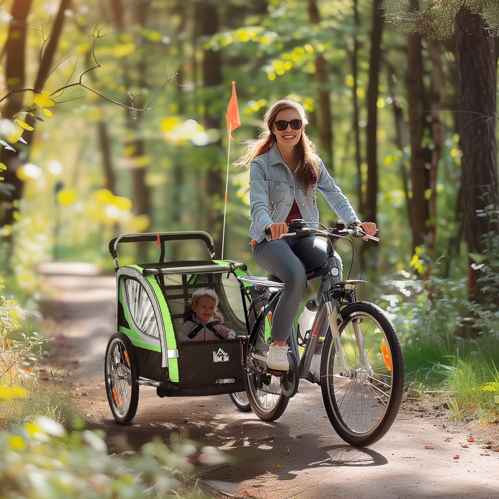 HOMCOM Remorcă Bicicletă pentru Copii, Design 2 în 1 cu Frână și Centură de Siguranță, 142x75x101 cm, Albastru | Aosom Romania