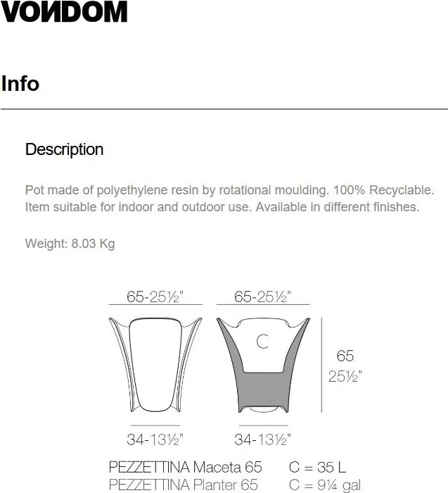 Ghiveci flori / Jardiniera plante de exterior / interior design modern premium PEZZETTINA PLANTER 65x65x65 56007R Vondom