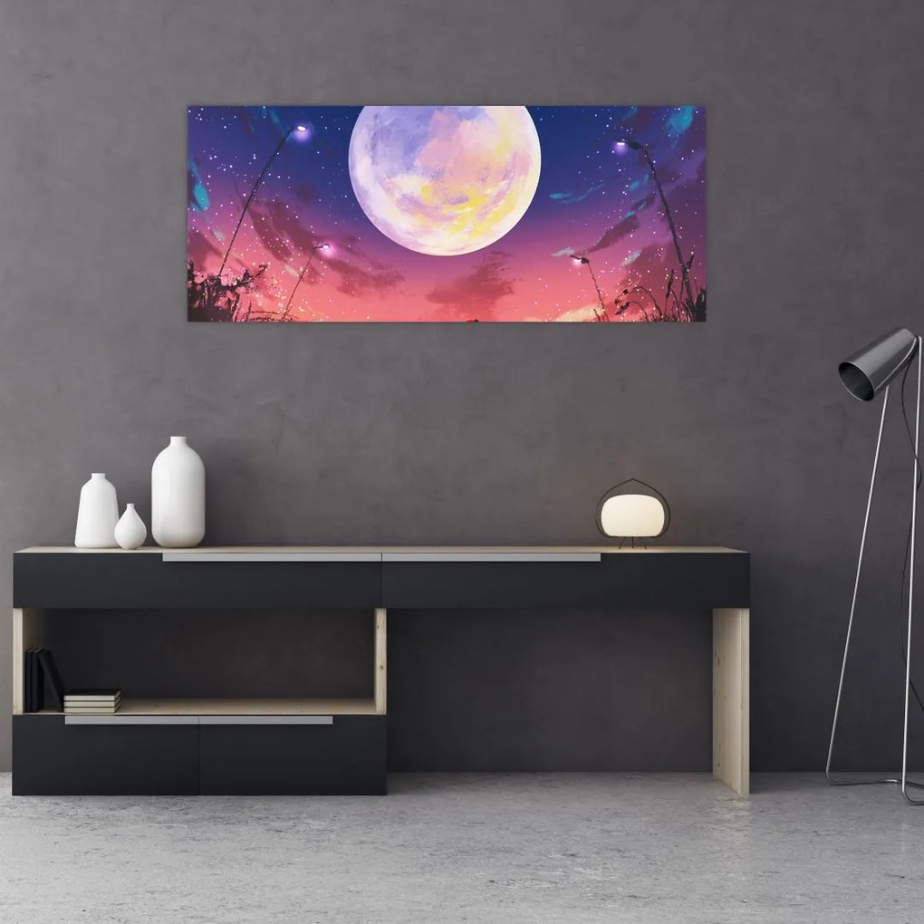 Tablou - Femeie și câine pe lună plină (120x50 cm)