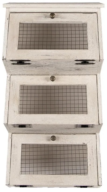 Dulap de perete, alb, din lemn, cu 3 compartimente, aspect vintage, Hout