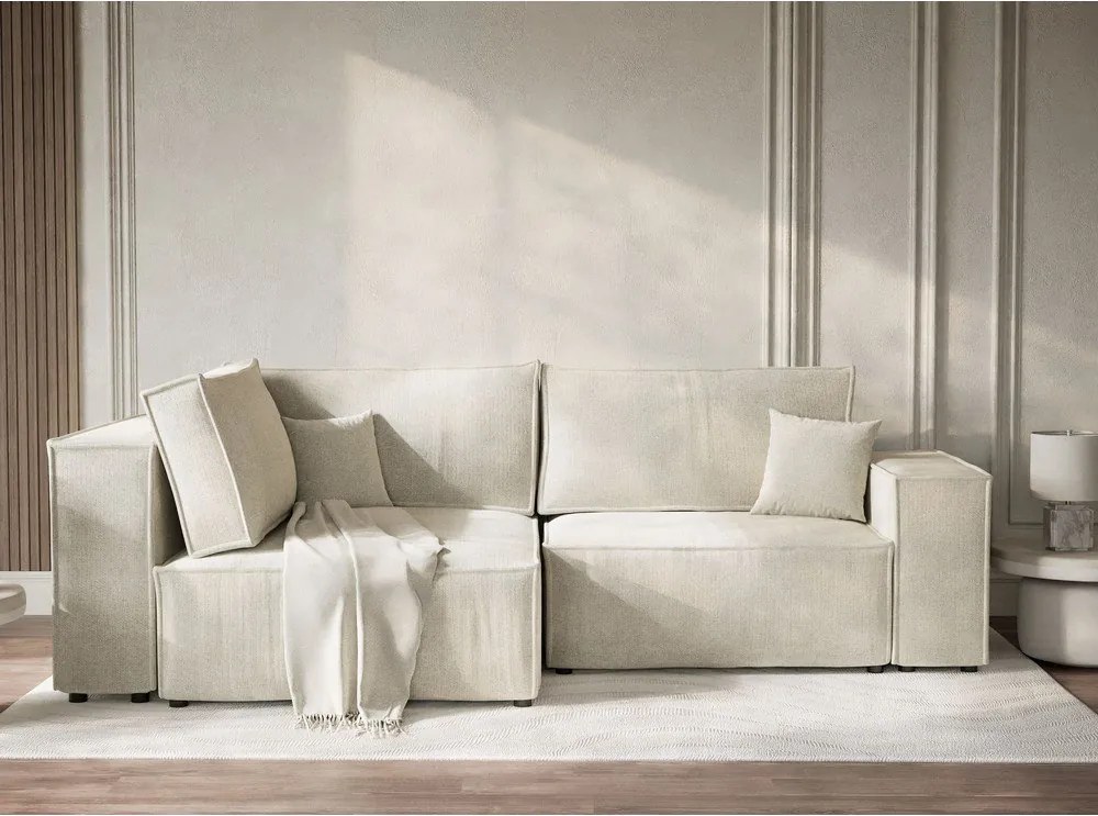 Colțar crem extensibil/cu spațiu de depozitare cu tapițerie din chenille (cu colț pe partea stângă/în formă de ”L”) Tonga – Maison de Rêve