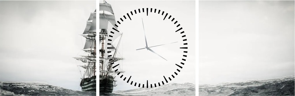 Tablou - O navă care navighează pe ocean (cu ceas) (90x30 cm)