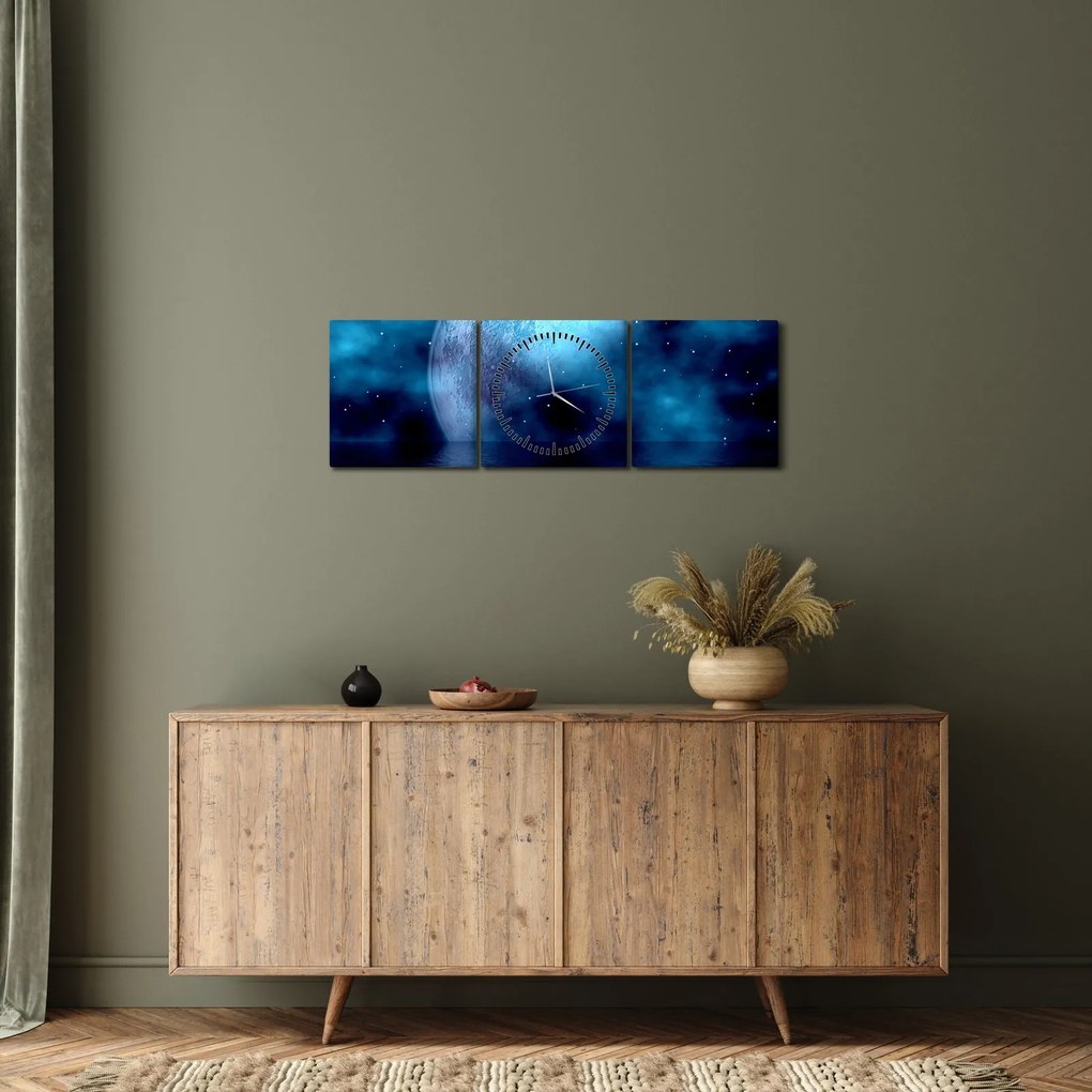 Tablou Luna deasupra mării (cu ceas) (90x30 cm)