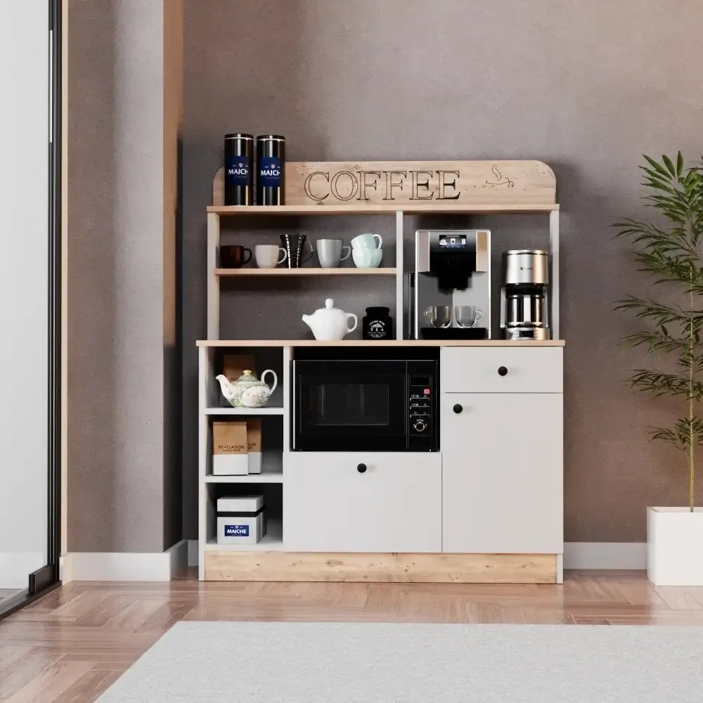 Set mobilier bucatarie Loura, alb si nuc