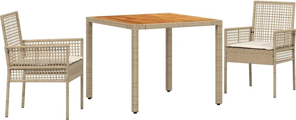 vidaXL Set de masă pentru grădină 3 pcs Bej poliratan