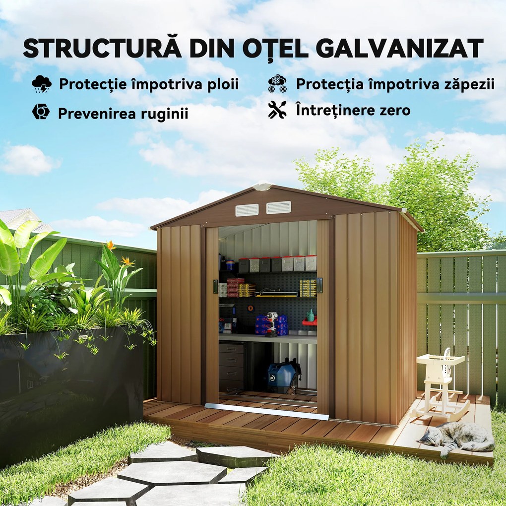 Casuta pentru Gradina, sopron pentru Unelte, magazie din Lamiera de Otel, pentru depozitare si organizare 213x127x185cm Outsunny | Aosom RO