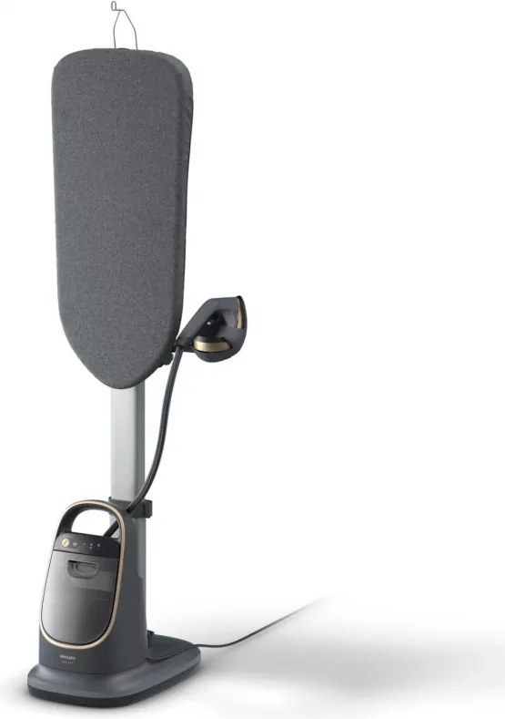 Aparat de calcat vertical cu abur Philips All-in-one 8500 AIS8540/80, 2200 W, 1,2 l, 6 bar, 90 g/min, 3 setari, OptimalTEMP, Masa reglabila, Gri inchis/Auriu