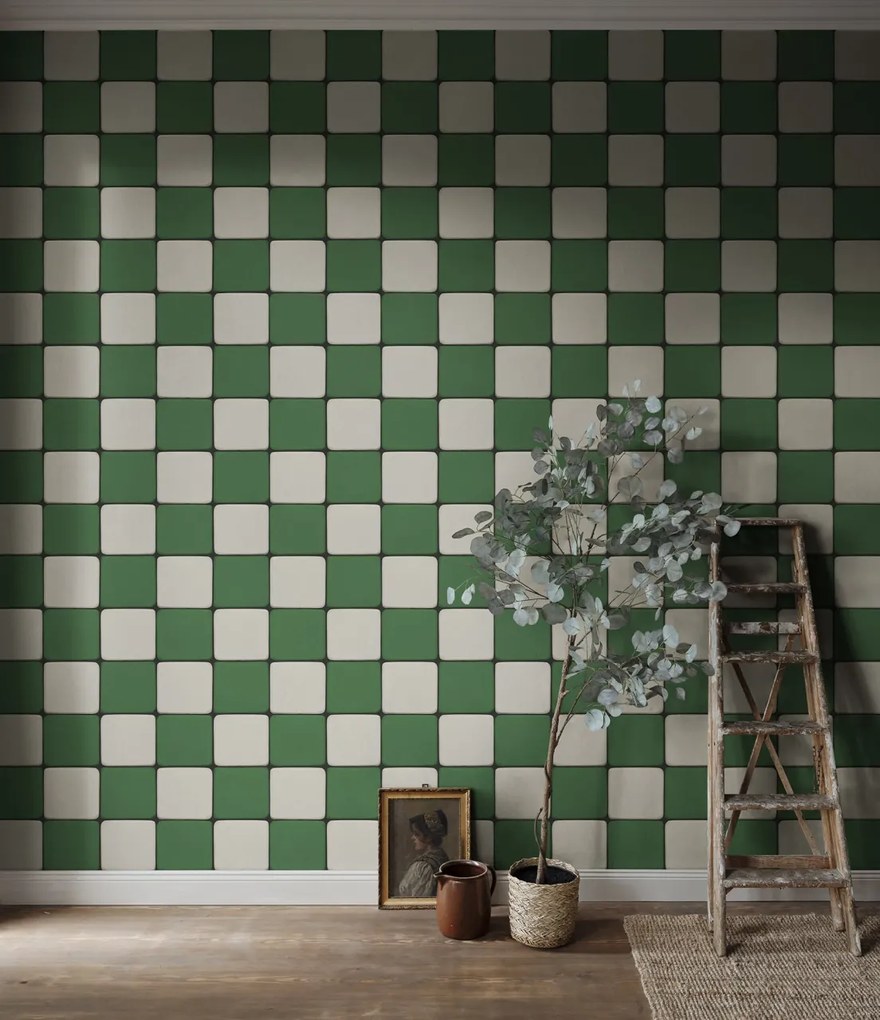 Tapet Porcelain Tiles, Green, Rebel Walls