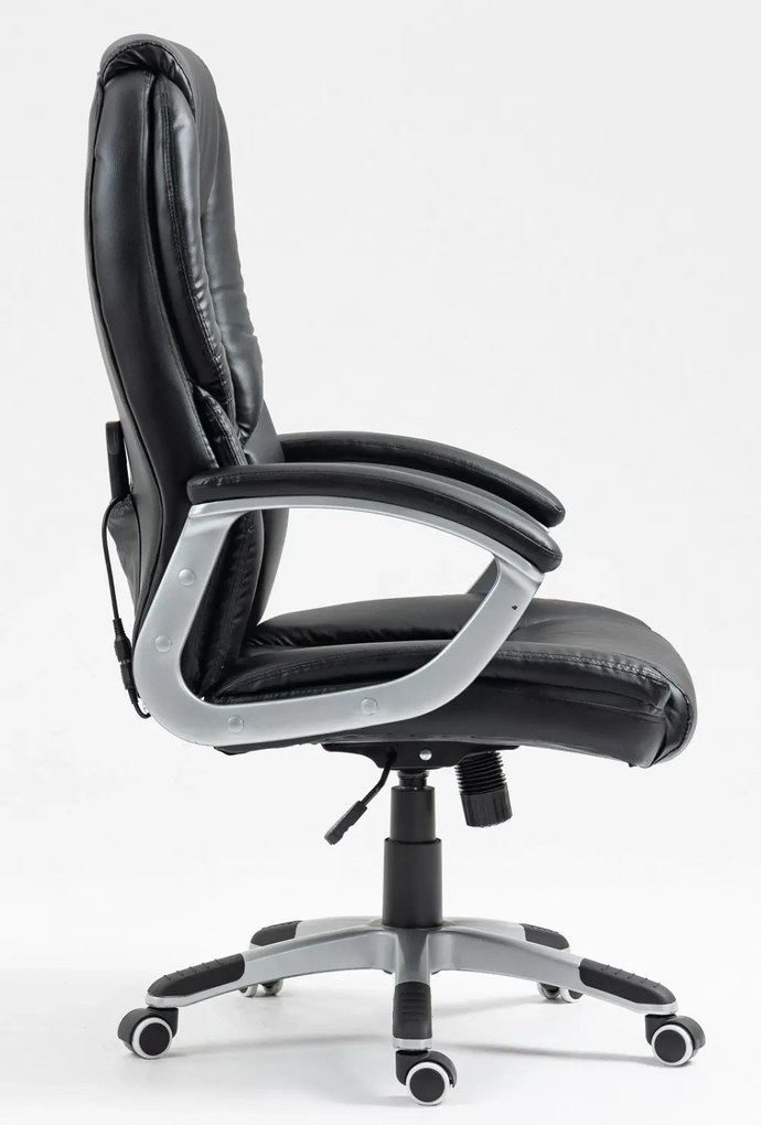 RESIGILAT- Scaun directorial cu Masaj si Incalzire, 8 puncte de masaj vibrator, telecomanda, piele ecologica, Negru