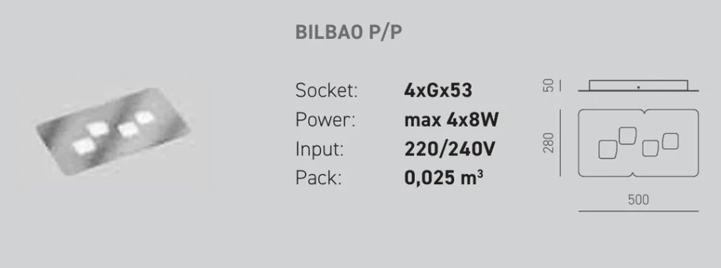 Plafoniera moderna BILBAO 50x28cm, alb, gri sau argintiu