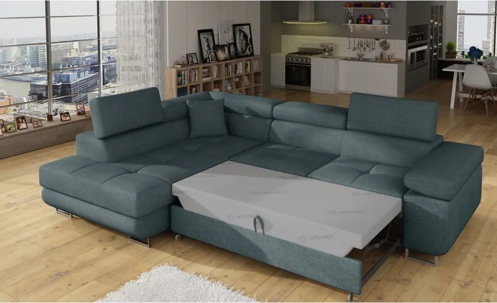 Colțar albastru extensibil/cu spațiu de depozitare (cu colț pe partea stângă/în formă de ”L”) Anton – ELTAP