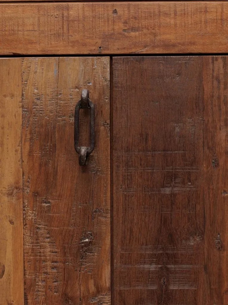 Bufet din lemn reciclat și metal, 4 uși, aspect rustic, Rochehau