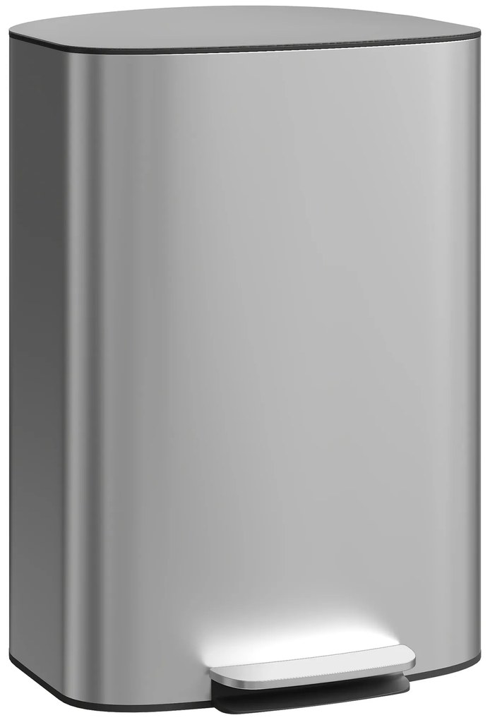 HOMCOM Coș de Gunoi cu Pedală de 50L cu Capac Amortizat, Deschidere la 90° și Găleată Detașabilă, Oțel Inoxidabil, Gri | Aosom Romania