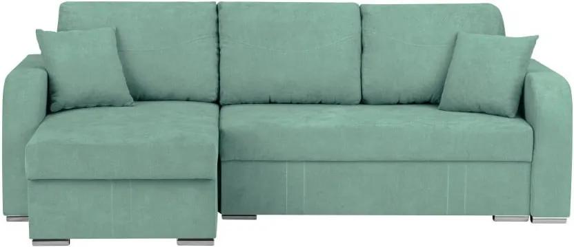 Canapea pe colț, extensibilă, cu 3 locuri și spațiu pentru depozitare Melart Louise, verde mentol