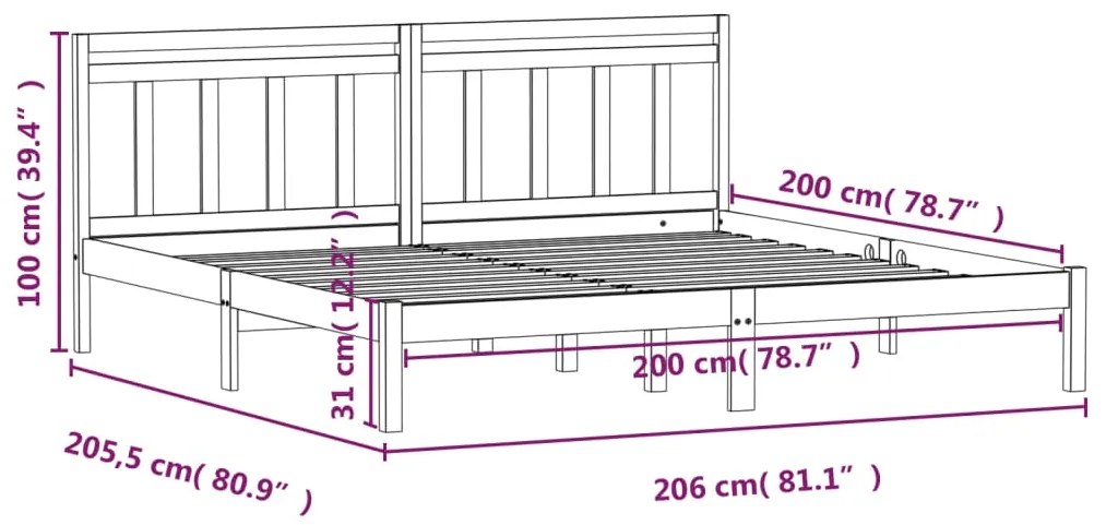 Cadru de pat, gri, 200x200 cm, lemn masiv de pin Gri, 200 x 200 cm