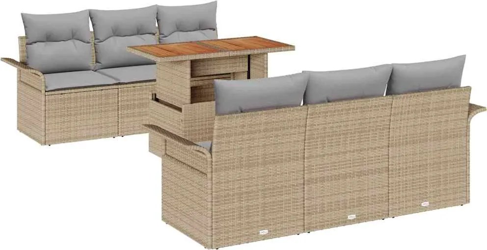 vidaXL Set de canapele pentru grădină 7 pcs Bej Rattan poli