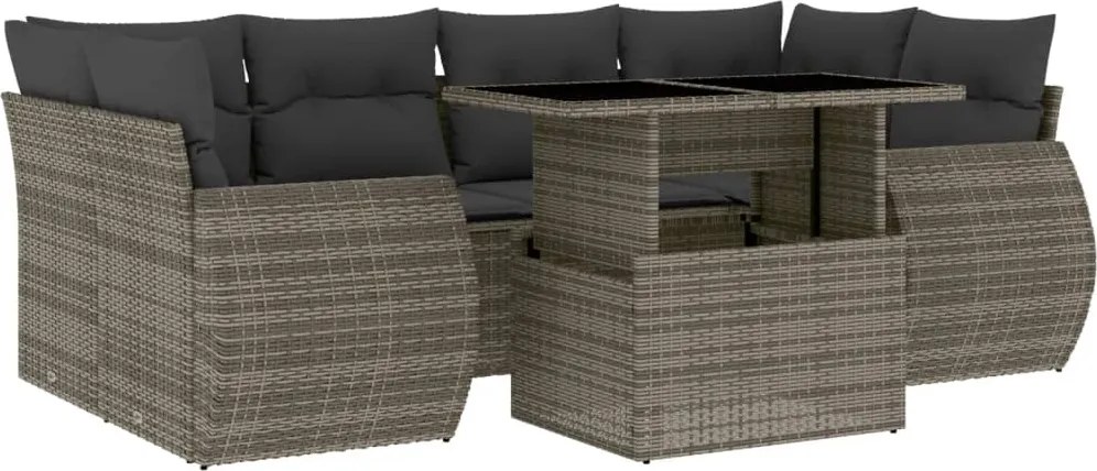 vidaXL Set canapele de grădină, 7 piese, cu perne, gri, poliratan