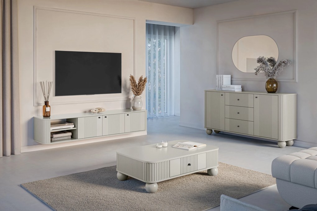 Comodă TV suspendată Vesper 3D 187 cm - cașmir / mânere negre