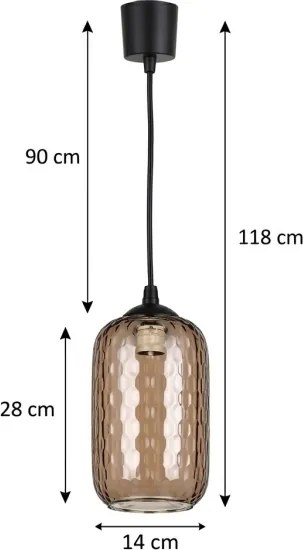 Brilagi - Lustră LED suspendată pe cablu R GLASS 1xE27/60W/230V Ø 14 cm negru/maro fumuriu
