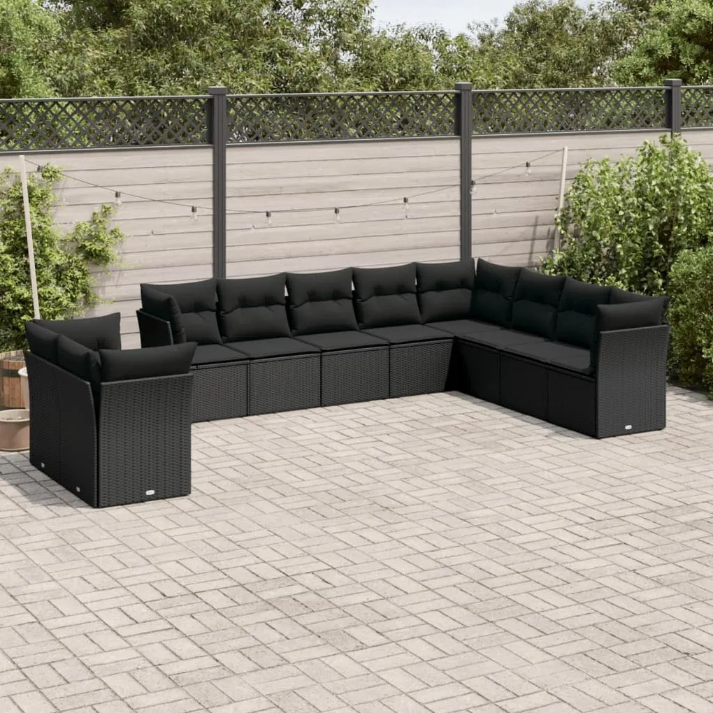 vidaXL Set canapele de grădină cu perne, 10 piese, negru, poliratan