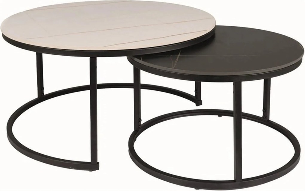 Set 2 masute cafea FERRANTE B, alb/negru, ceramica/metal
