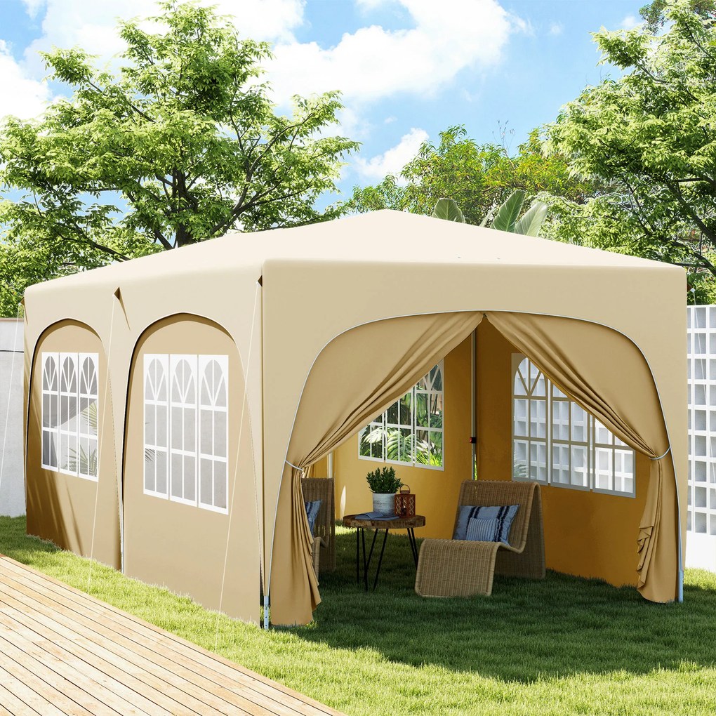 Outsunny Tonelă pliabilă 3 x 6 m Pop Up, UPF50+ Înălțime reglabilă, cu sac de transport și saci de nisip, Bej | Aosom Romania