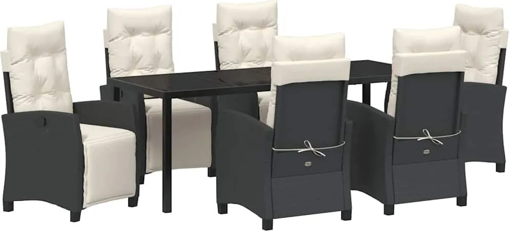 vidaXL Set de masă pentru grădină cu pernă 7 pcs Negru poliratan