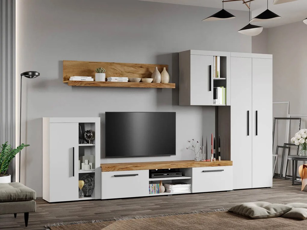 Set Mobilier Living Alb cu Stejar Auriu-Olaf-C05