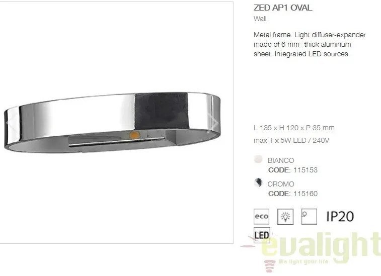 Aplica de perete LED moderna ZED AP1 OVAL BIANCO 115153